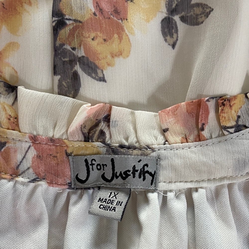 J for Justify Floral Sleeveless Tank Sun Mini Dress Sheer Ruffle 1X Sheer - Picture 11 of 13